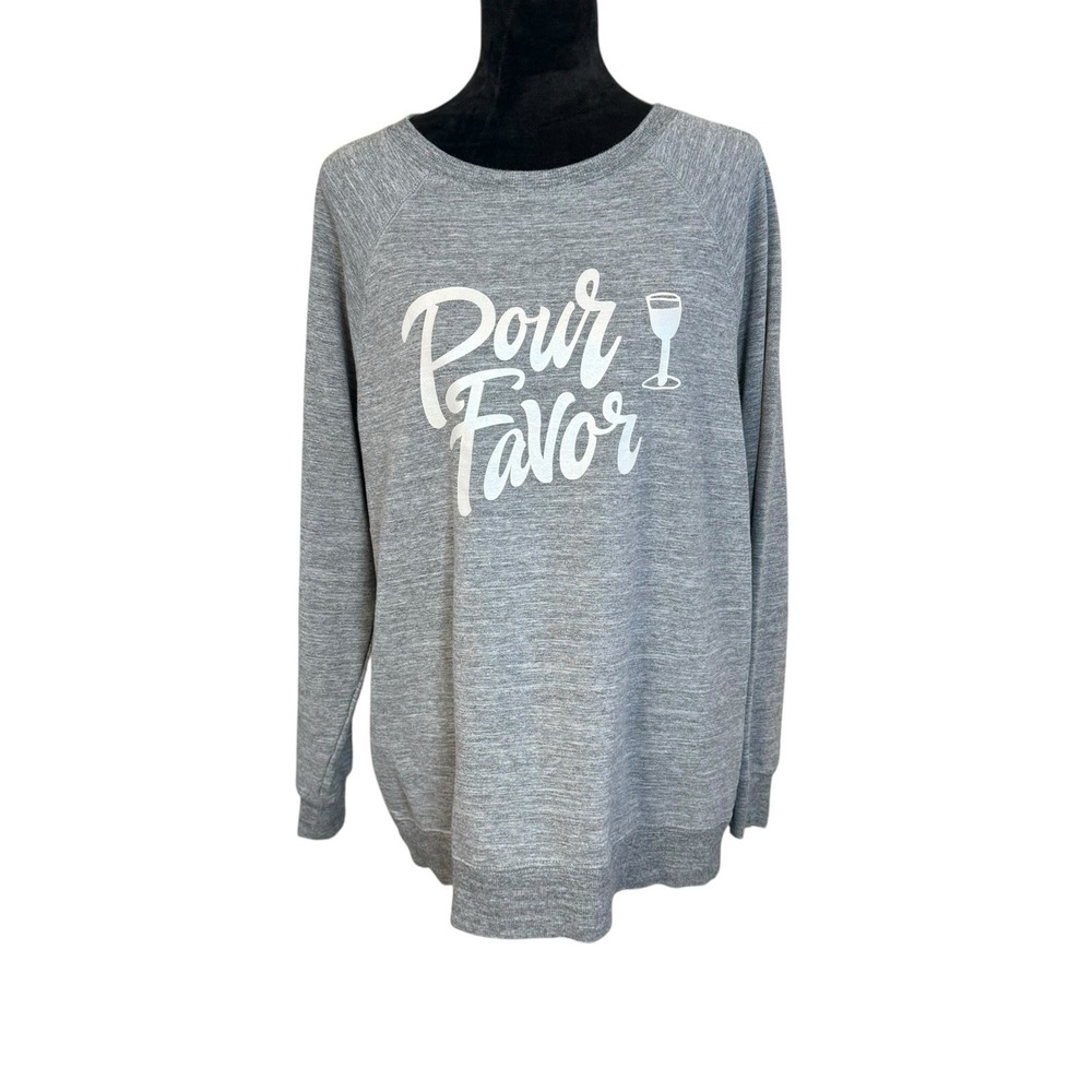 Wildfox Pour Favor Heather Gray Wineglass Sweatshirt Medium Cozy Comfort Novelty
